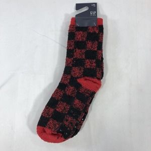 GAP KIDS COZY SOCKS L/XL RED BLACK GRIP BOTTOM ONE PAIR NWT NEW BUFFALO PLAID